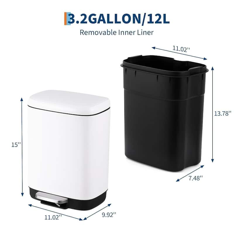 12L Kitchen Trash Can with Lid with Automatic Soft Close