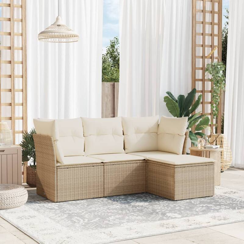 vidaXL Garden Sofa Set Beige PE rattan 4 Piece Set Modular - 21.7 x 21.7 x 14.6