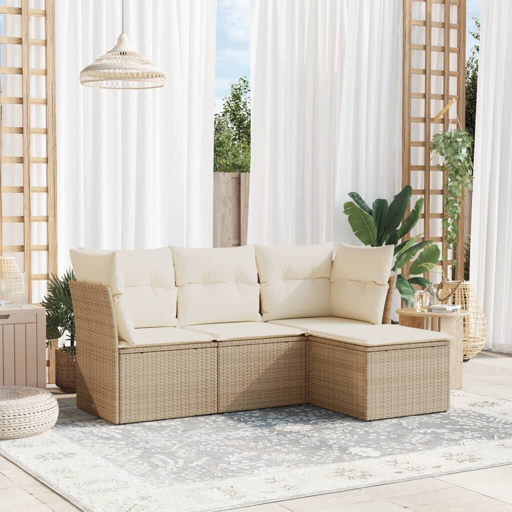vidaXL Garden Sofa Set Beige PE rattan 4 Piece Set Modular - 21.7 x 21.7 x 14.6