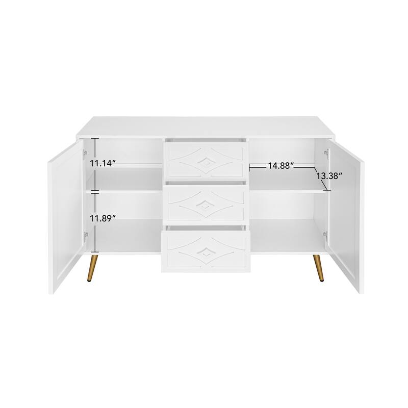 2-Door, 3-Drawer Buffet Cabinet - Adjustable Shelf for Living Room or Kitchen Use