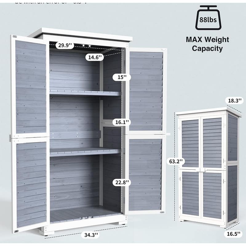 Outdoor Storage Cabinet Shed, Shuttered Doors with Lock, and Waterproof Roof