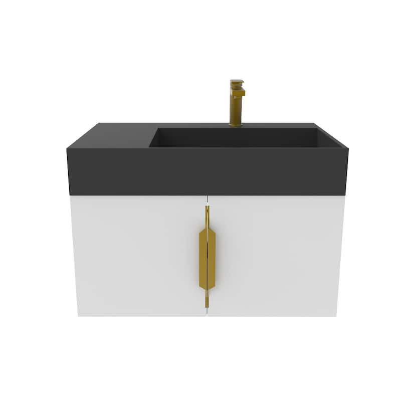 Amazon 30" Wall Mounted Bathroom Right Basin Vanity Set w/ Black Top