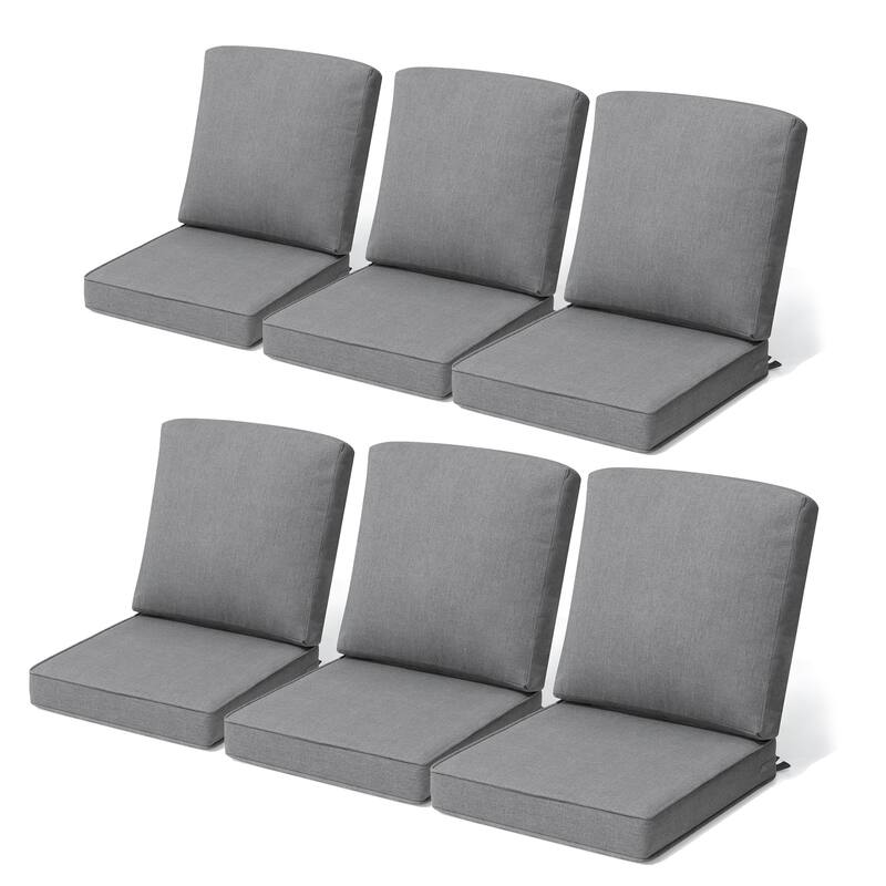 22 x 21 in Patio Premium Fabric Outdoor Seat Cushions Set (Seat & Back) - 6PC - Grey