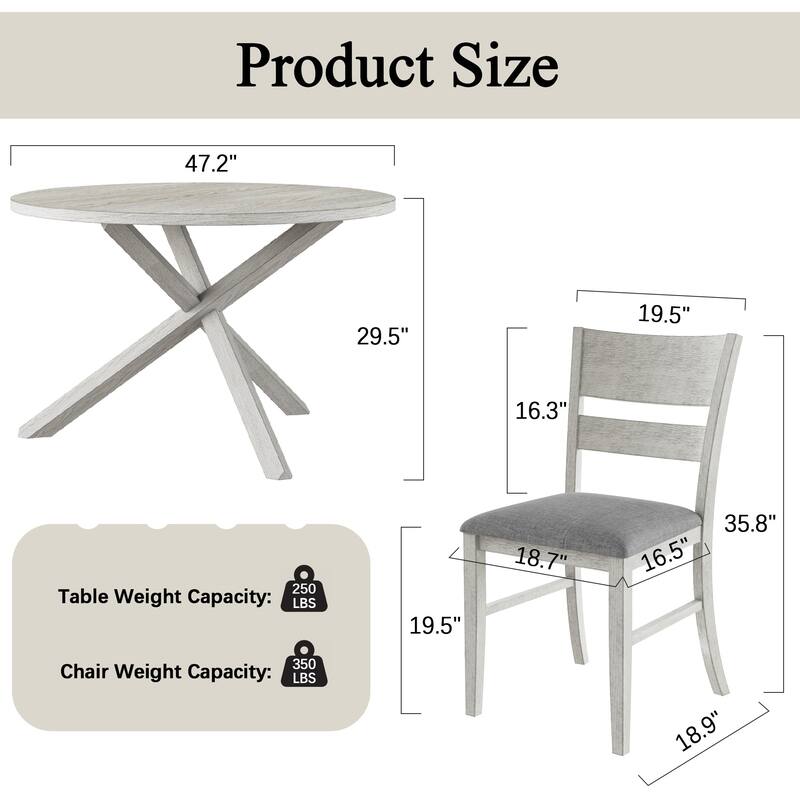 VECELO 47.2" Round Dining Table Set, Mid Century Modern Round Dining Table for 4-6 Person