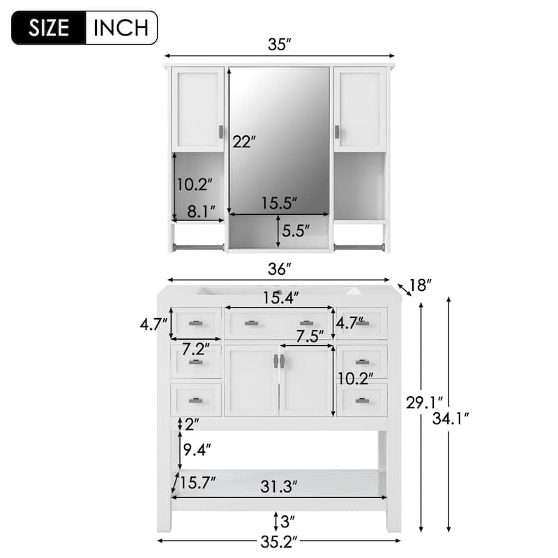 Plywood Freestanding Bathroom Vanity Set in Maple with Integrated Ceramic Sink with Drain - 36" x 18"