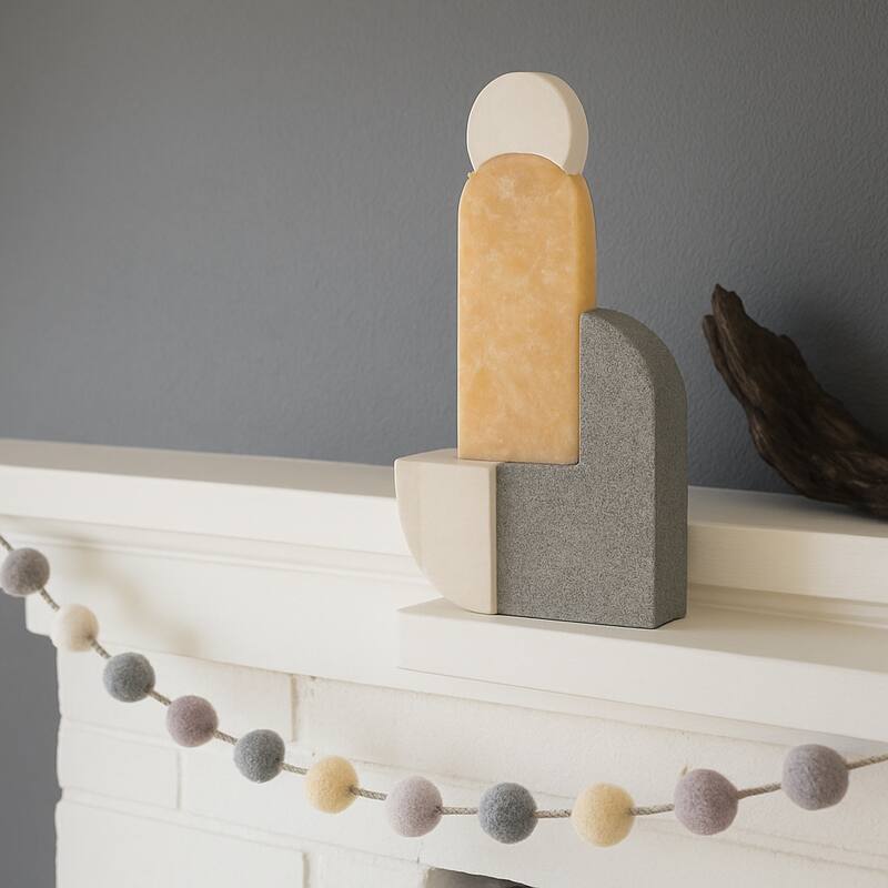 Marble and Stone Abstract Sculpture - Home Decor, Handcrafted Accent, 13", Multi-Color - 7" x 3" x 13"