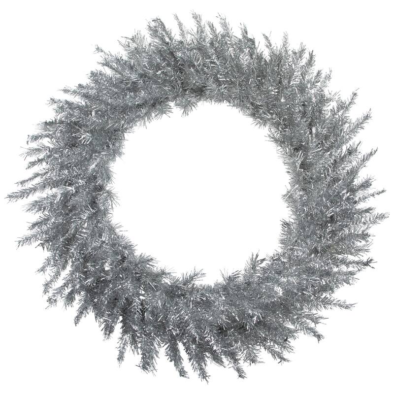 36" Silver Tinsel Artificial Christmas Wreath, Unlit