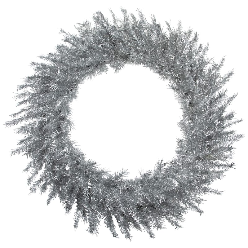 36" Silver Tinsel Artificial Christmas Wreath Unlit