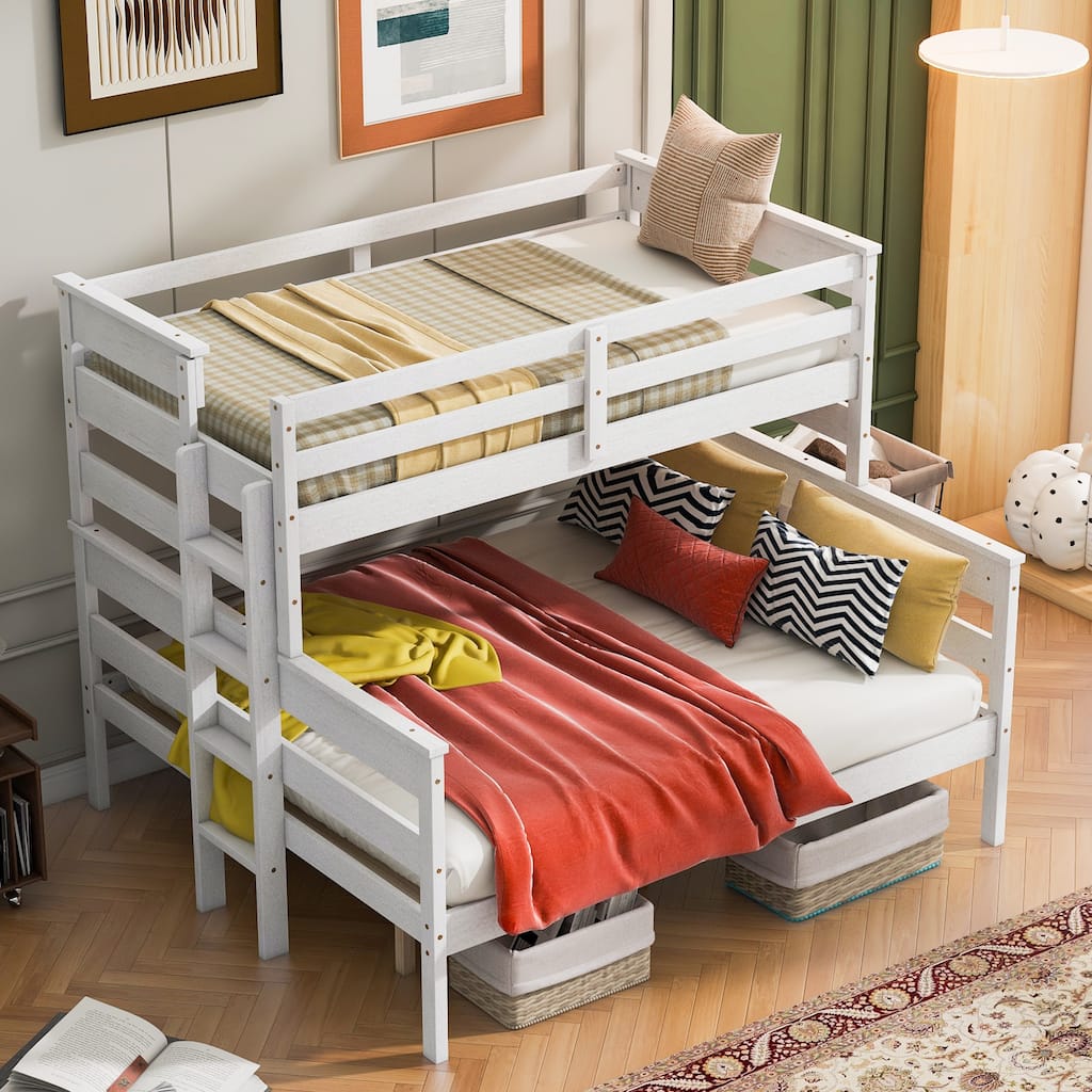 Sturdy Twin XL Over Queen Bunk Bed with Detachable Design and Ladder