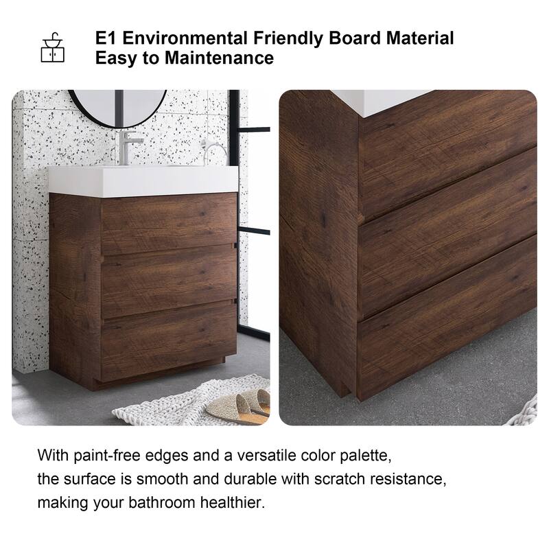 Freestanding Bathroom Vanity with White Solid Surface Top