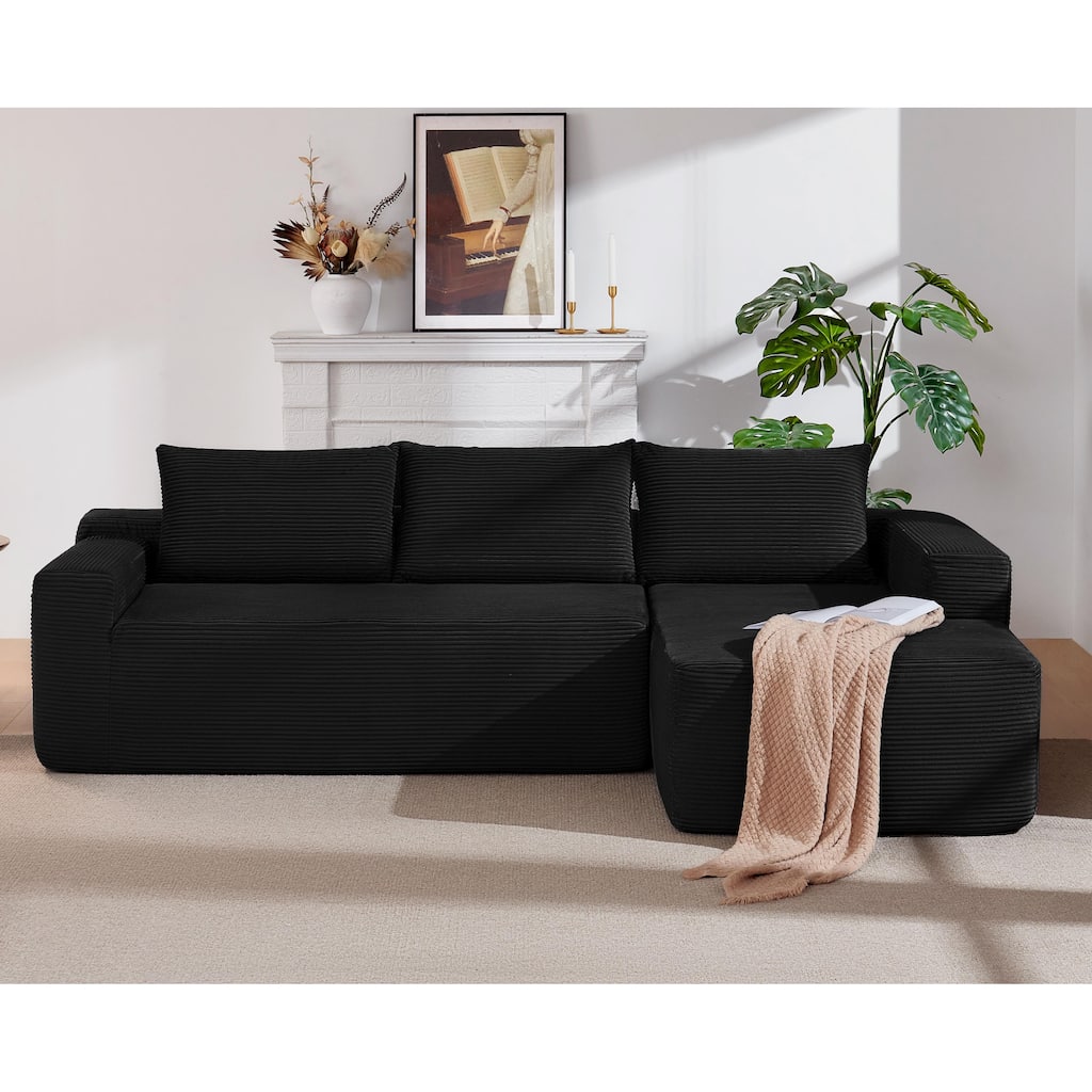 L-Shaped Modular Sectional Sofa with Chaise Lounge, Corduroy Upholstered Boneless Cloud Couch, Full Compressed Deep Seat Sofa