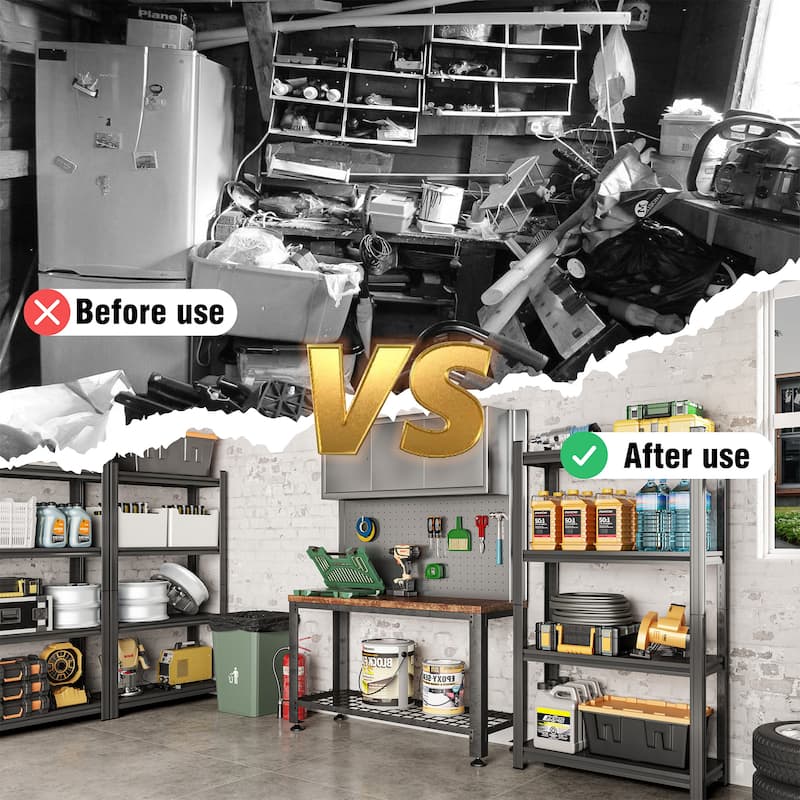 4-Tier Height-Adjustable Metal Storage Rack, Vertical Organizer, 63" H × 45.27" W × 17.7" D, Black, Assembly Required