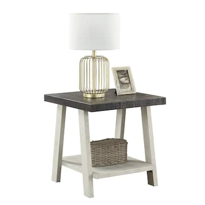 2 Tier Side Table Wooden Coffee Table with Storage Shelf, Multicolor