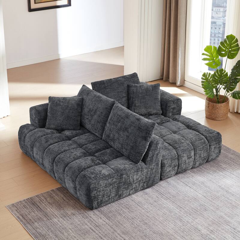 L-Shape Sectional Sofa with Chaise Lounge, Oversized Chenille Upholstered 4 Seater Sofa, Compressed Sofa with Throw Pillows