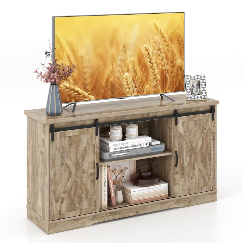 Farmhouse Entertainment Center with Adjustable Shelves and Storage Cabinet-Gray - 59" x 15.5" x 31.5"