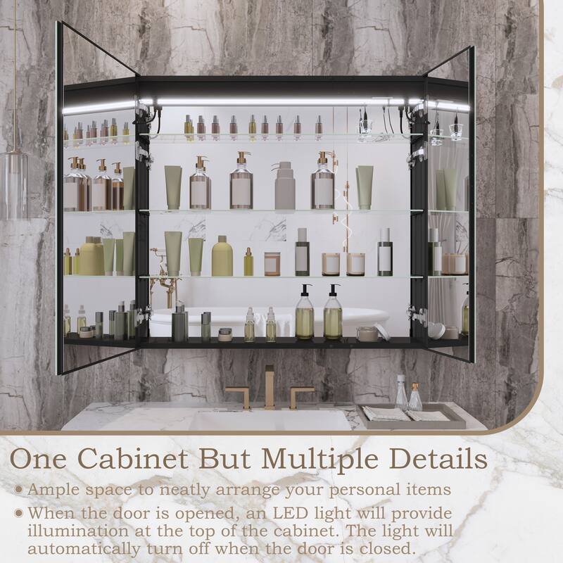 Rectangular Aluminum Recessed/Surface Mount Frameless Anti-Fog Medicine Cabinet with Dimmable LED Lights