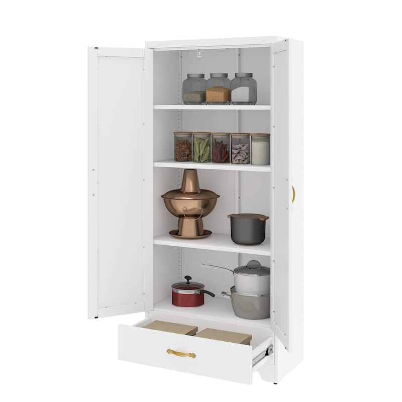 Moasis Steel Kitchen Pantry Cabinet, Kitchen Storage Cabinet with Adjustable Shelves and Drawers
