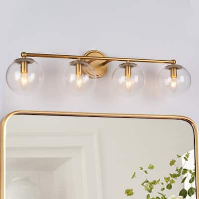 Koini Modern mid-century Gold 4-light Bathroom Vanity Light with Glass Globe Wall Sconce - L 29.5"* W 7"* H 8"