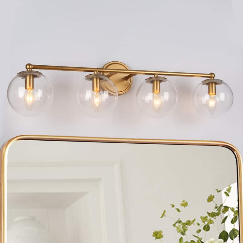 Koini Modern mid-century Gold 4-light Bathroom Vanity Light with Glass Globe Wall Sconce - L 29.5"* W 7"* H 8"