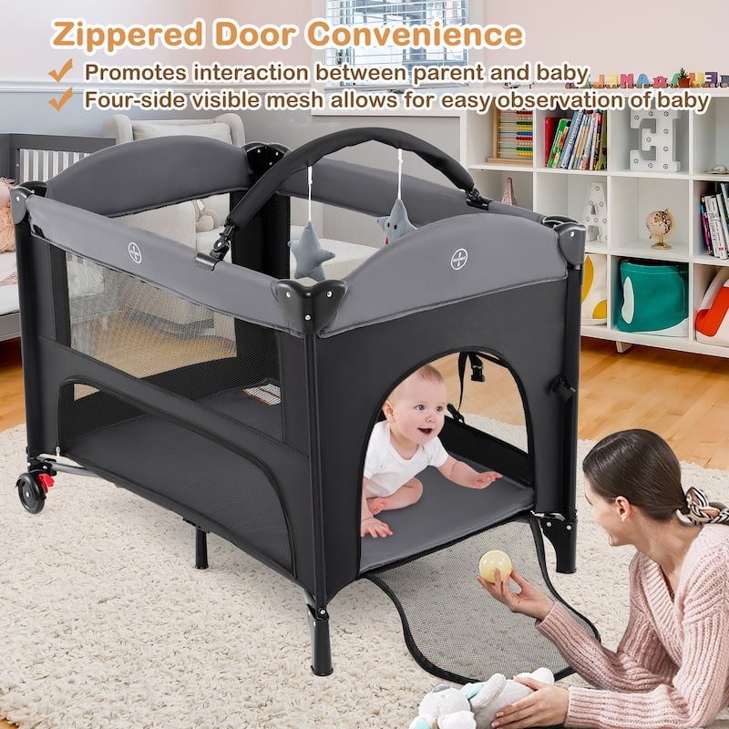 Multifunctional Kids Bassinets with Crib, Changing Table and Playpen - 39.5" L x 27.5" W x 28.5" H