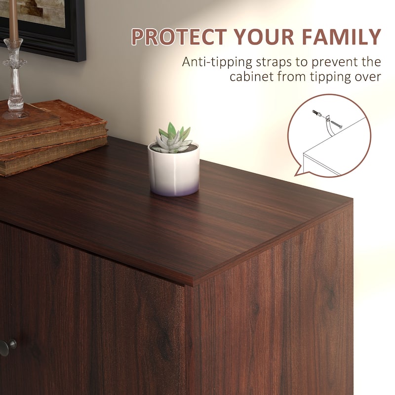 Sideboard Buffet Cabinet, Kitchen Cabinet with 2 Cupboards, 3 Drawers and Adjustable Shelves, Coffee Bar Cabinet - Rustic Brown
