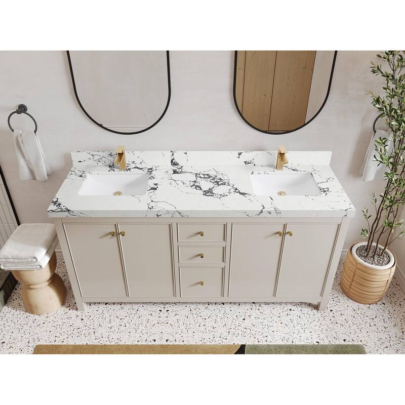 Willow Collections 72 in. W x 22 in. D Chicago Double Bowl Sink Bathroom Vanity with Countertop - 2" Viola Night - Fine Grain