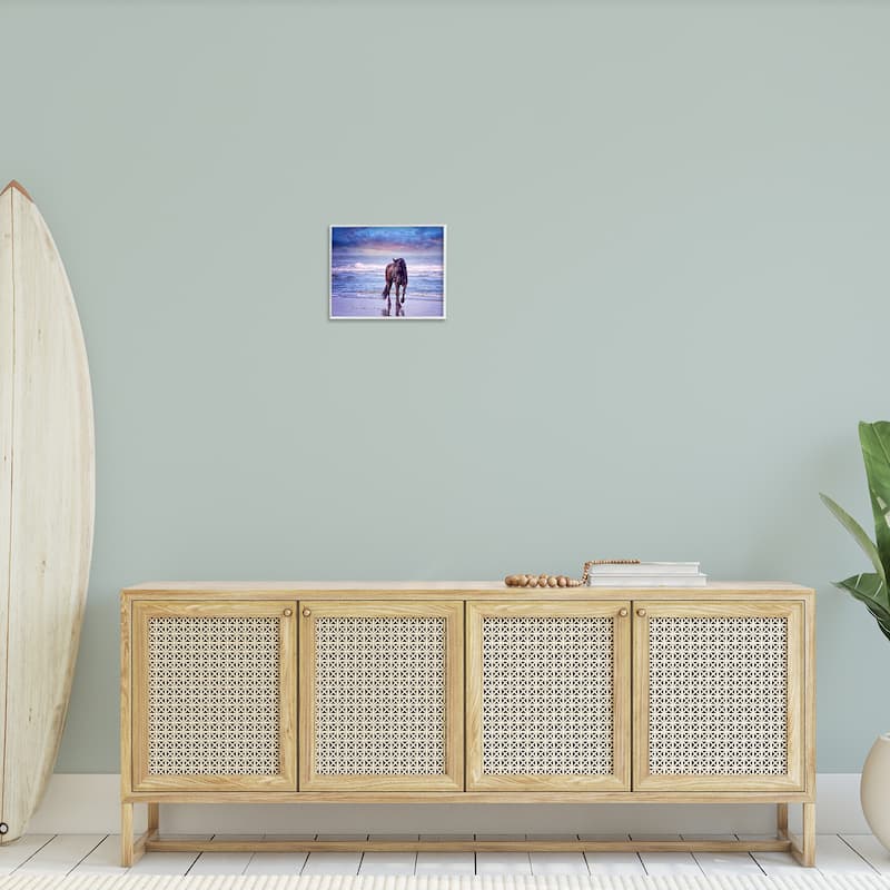 Stupell Wild Horse on Beach Colorful Blue Sunset Framed Giclee Texturized Art by PHBurchett