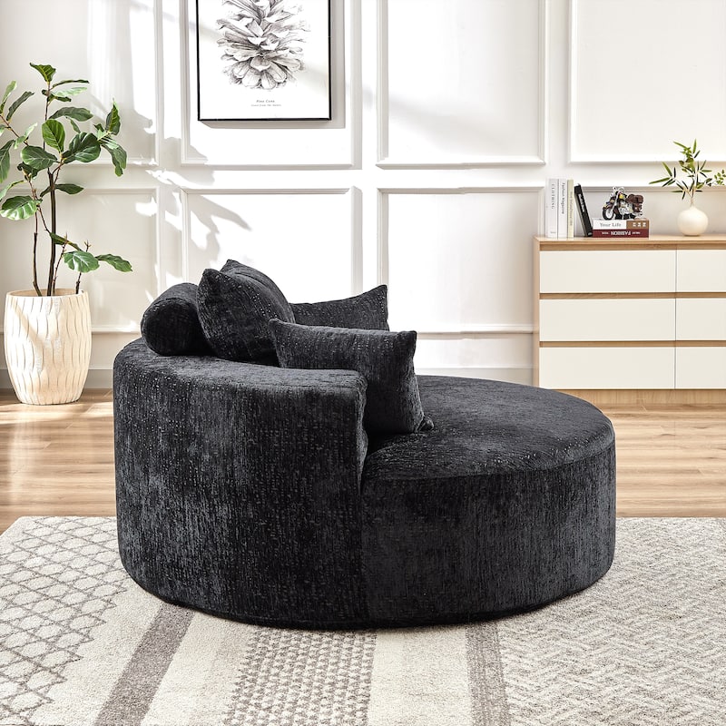 Roomfitters 55" Modern Chenille Cuddle Chair, Round Upholstered Lounge Barrel Chair with Pillows