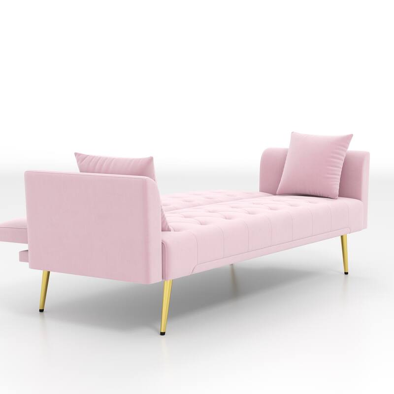 Convertible Sleeper Sofa Bed, Foldable Velvet Loveseat with Adjustable Backrest and Metal Legs, Cloud Chaise Lounge Couch