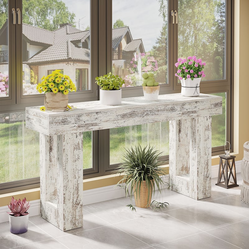 Farmhouse Console Table, 63-Inch Long Narrow Sofa Table Behind The Couch