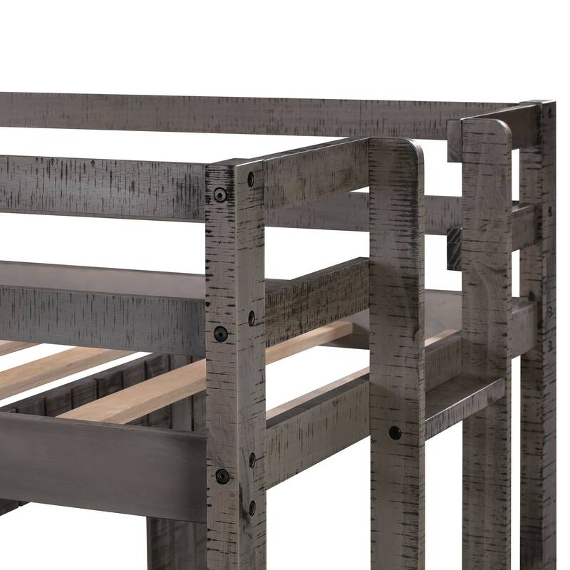 Twin Over Full House Bunk Bed Wooden Loft Bunk Bed Frames with Playhouse, Farmhouse, Ladder and Guardrails for Boys or Girls