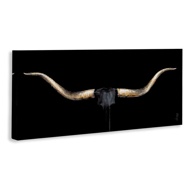 Stupell Bull Horns Shadow Black Brown Animal Painting Canvas Wall Art