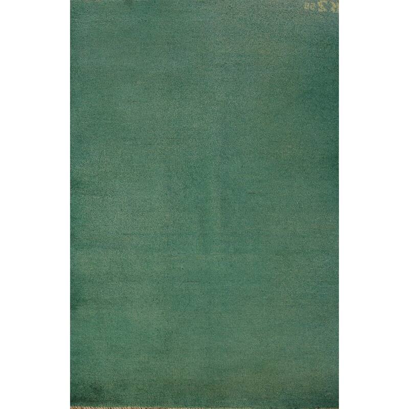 Green Modern Gabbeh Oriental Foyer Rug Hand-Knotted Wool Carpet - 3'1" x 4'10"