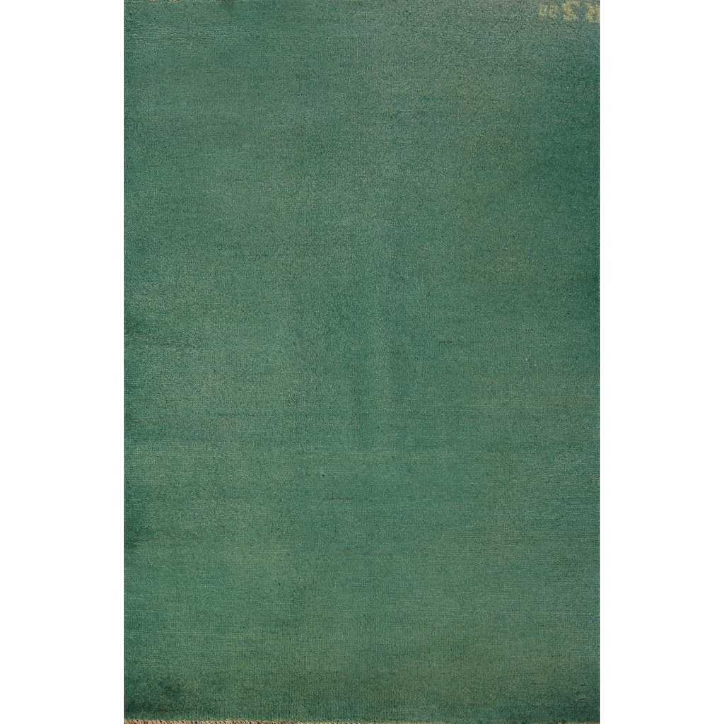 Green Modern Gabbeh Oriental Foyer Rug Hand-Knotted Wool Carpet - 3'1" x 4'10"