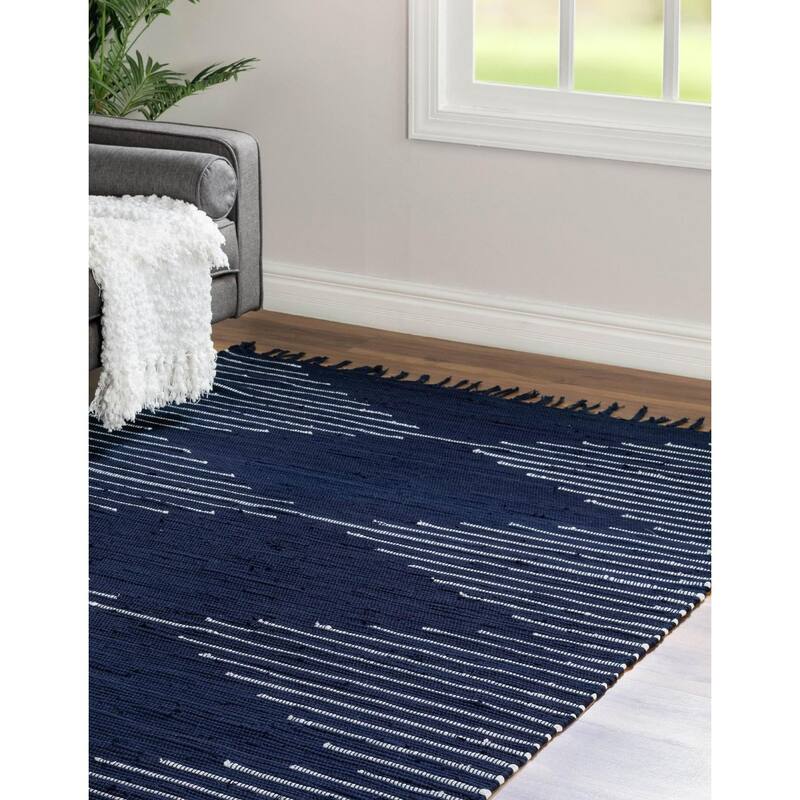 Braided Dario Collection Area Rug - 10' Square - Navy Blue-Ivory