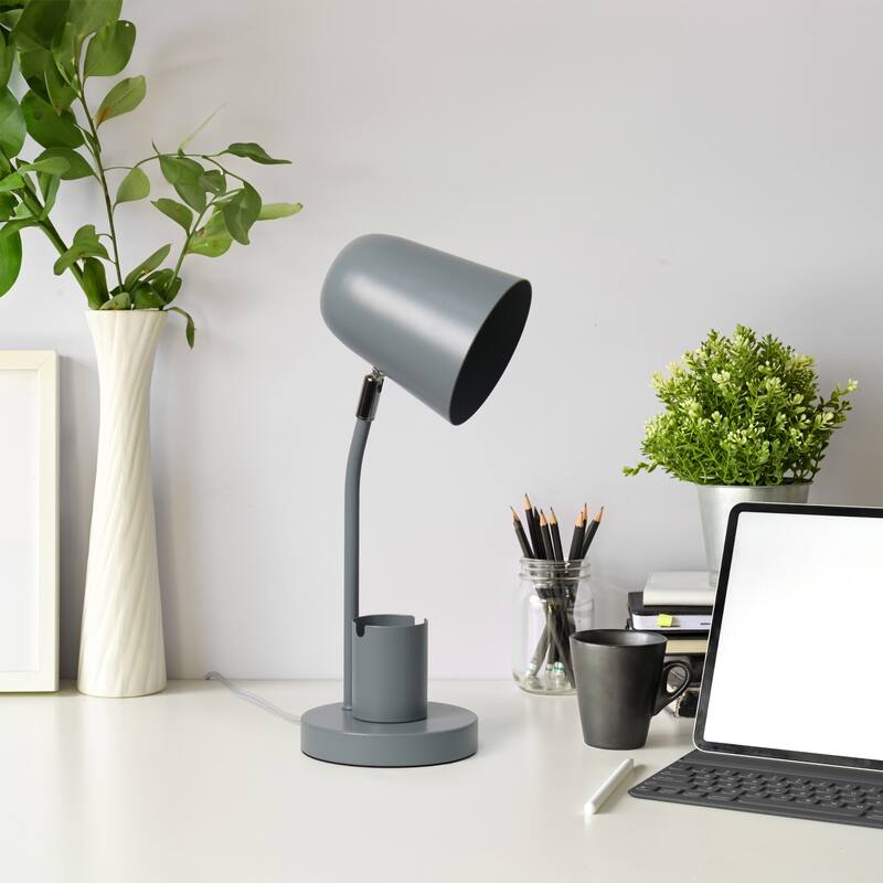 Desk Lamp with Adjustable Shade and Pen Holder - 15.75" - Gray