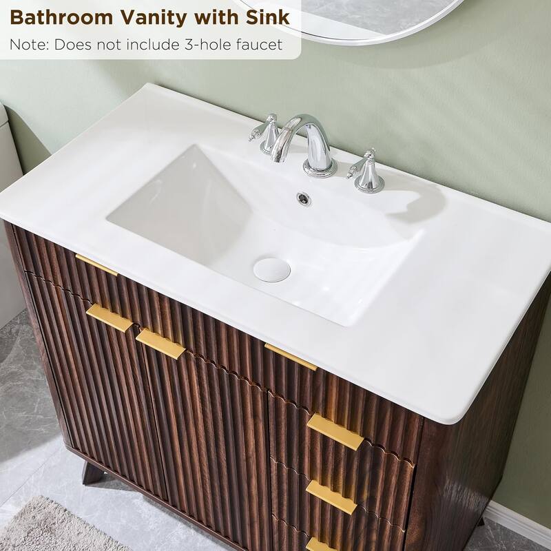 36" Fluted Bathroom Vanity with Sink Combo，Modern Bathroom Cabinet