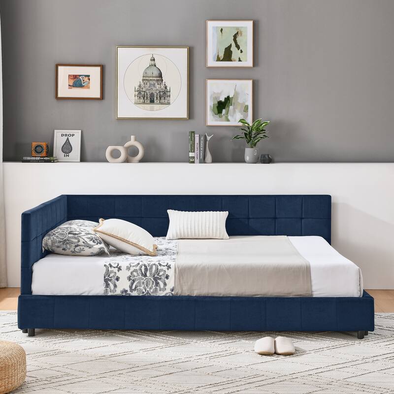 Roomfitters Full Upholstered Tufted Sofa Bed Frame with Backrest and Armrests, Velvet Platform Bed