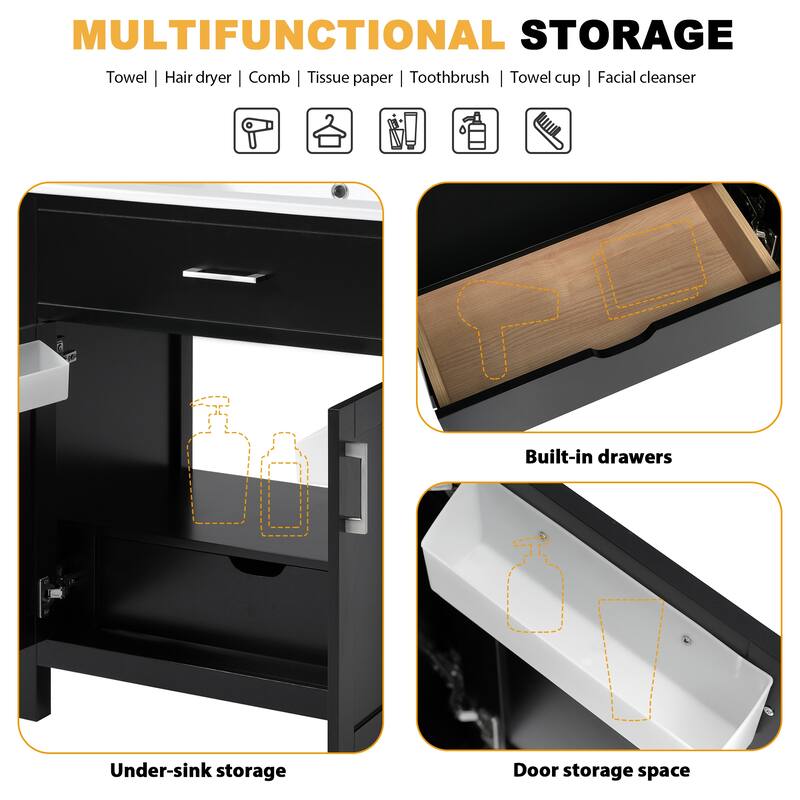Bathroom Vanity with Ceramic Sink, Bathroom Storage Cabinet with Shelf, Vanity Set with Sliding Drawer and Storage Door Rack