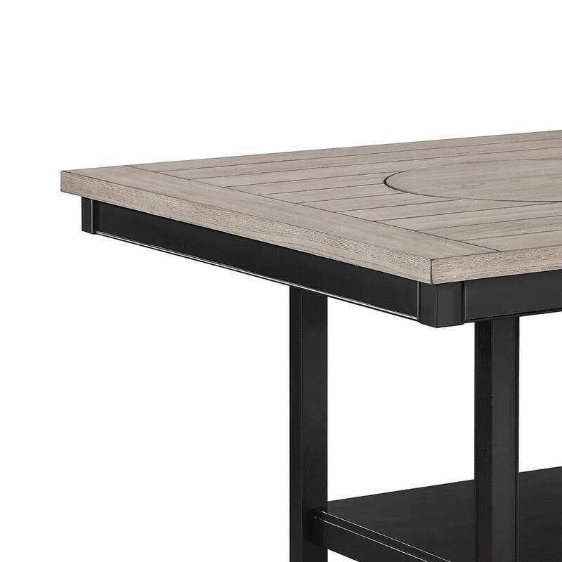 Filu Counter Height Dining Table, Lazy Susan, 48 Inch Gray Top - Black, Light Gray