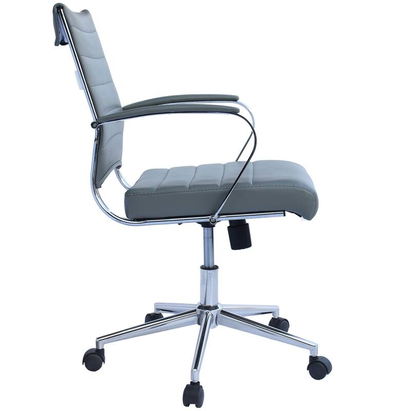 Modern Office Desk Chair Mid Back Ribbed PU Leather Armless Conference Task Chair with Padded Foam Seat, Tan