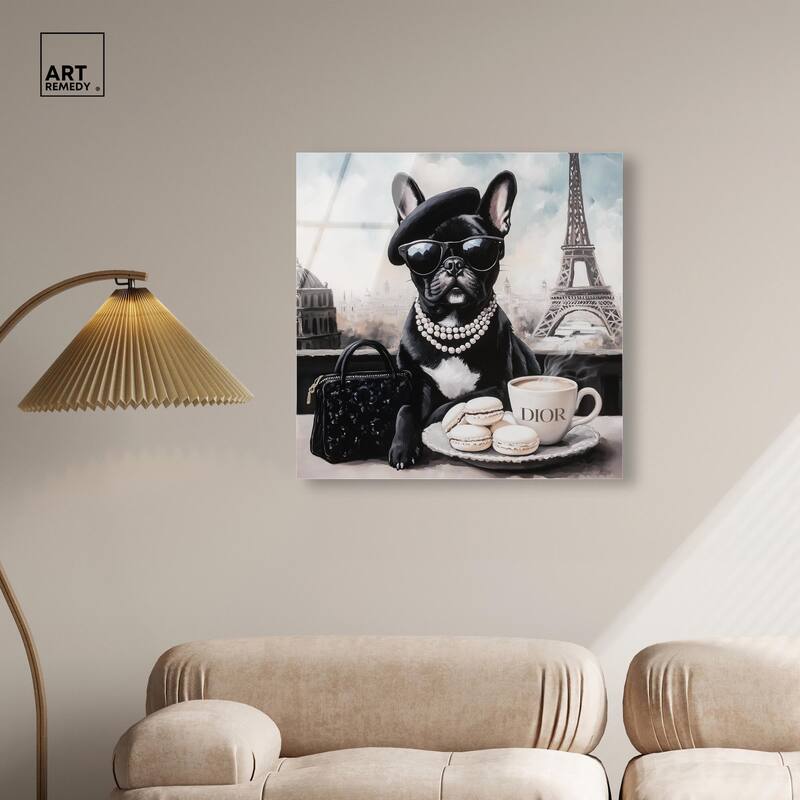 Frenchie in Paris Treats Acrylic by Art Remedy, Ready to Hang