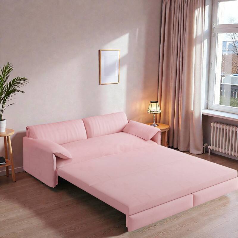66" Pull Out Sofa Bed, 3-in-1 Convertible Queen Sleeper Sofa with Side Storage, Velvet Loveseat for Living Room Apartment