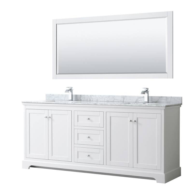 Wyndham Collection Avery 80" Free Standing Double Basin Vanity Set - White / White Carrara Marble Top / Polished Chrome - Painted