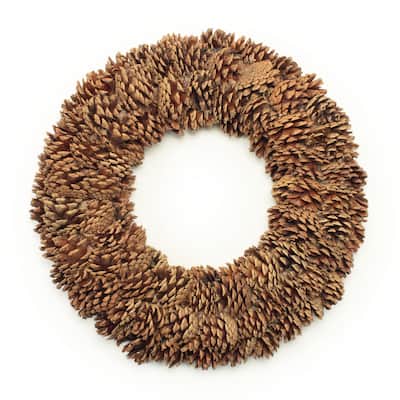Gold Natural Pinecone Wreath Rustic Holiday Decor with Sturdy Foam Base for Front Door or Mantle - 18”L x 2.5”W x 18”H