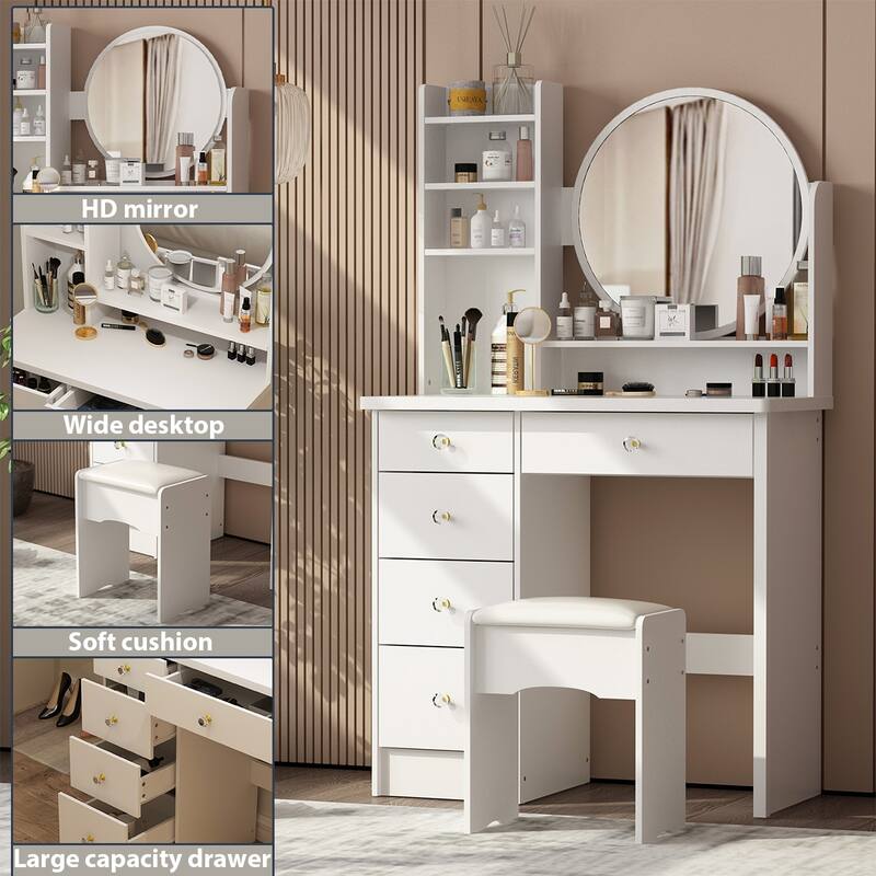 31.5" Wide Makeup Vanity Set with Stool and Mirror - 31.5"W