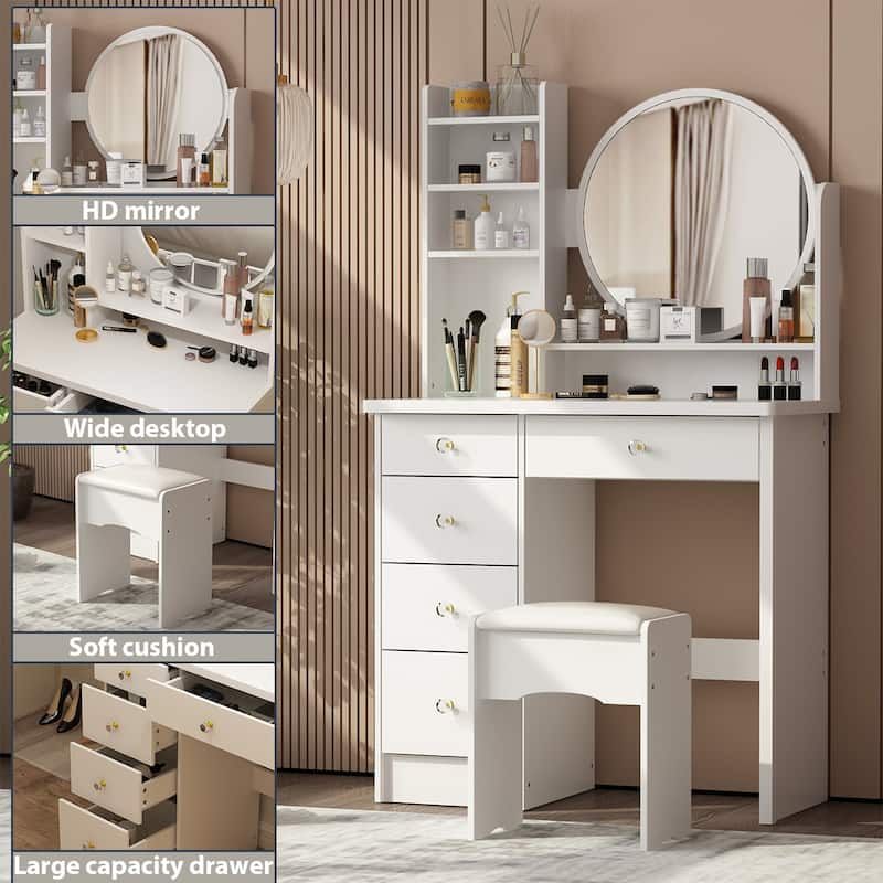 31.5" Wide Makeup Vanity Set with Stool and Mirror Dress Up Desk - 31.5"W - White