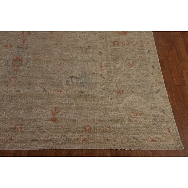 Vegetable Dye Beige Oushak Turkish Rug Hand-Knotted Wool Carpet - 9'2"x 12'3"