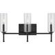 Elara Collection Three-Light Matte Black Clear Glass New Traditional Bath Vanity Light - 22.125 in x 5.12 in x 11.5 in