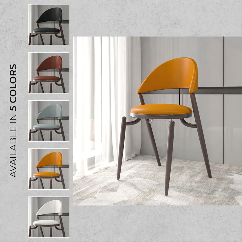 Venice Upholstered Leather Dining Chair (Set of 4) Open Back Accent Side Chair with Iron Legs